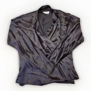 Vintage Calvin Klein Women’s 100% Silk Wrap Blouse Black Red Polka Dot Size 4